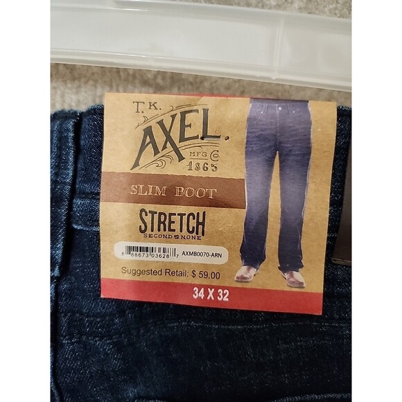 TK Axel Slim Bootcut Jeans Mens 34x32 Blue Dark Wash Stretch NEW - Picture 8 of 13